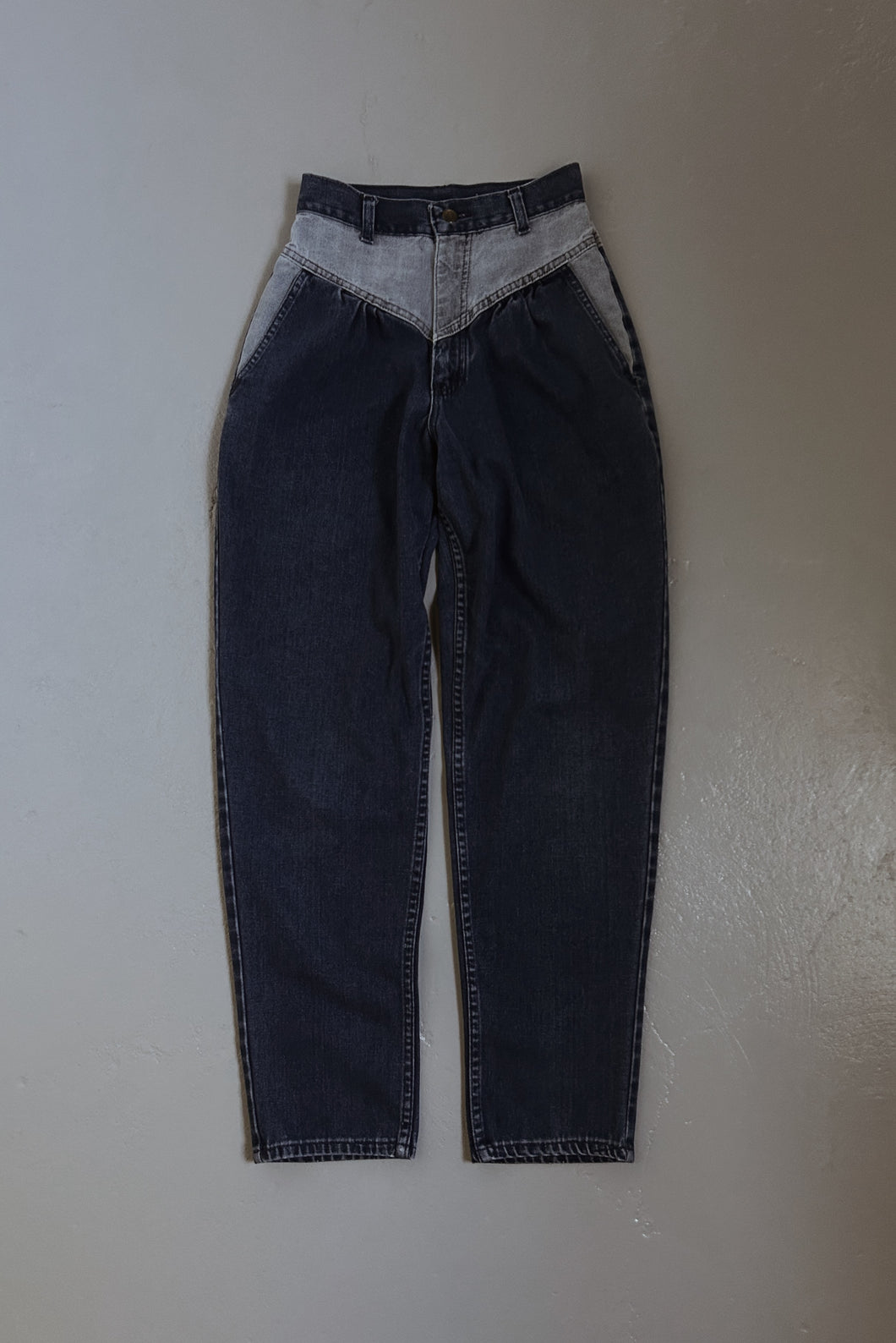 1980's PINCH WAIST PLEATED TWO TONE DENIM | SIZE 25
