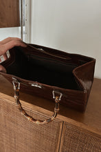 Y2K DOONEY & BOURKE CROC EMBOSSED BAMBOO HANDLE BAG | 11" x 8" x 4.5"