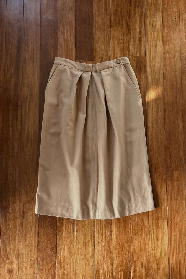 1970's CAMEL WOOL PLEATED MIDI SKIRT | SIZE S/M