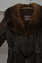 1960's CHOCOLATE LEATHER + FUR COLLAR WRAP JACKET COAT | SIZE S/M