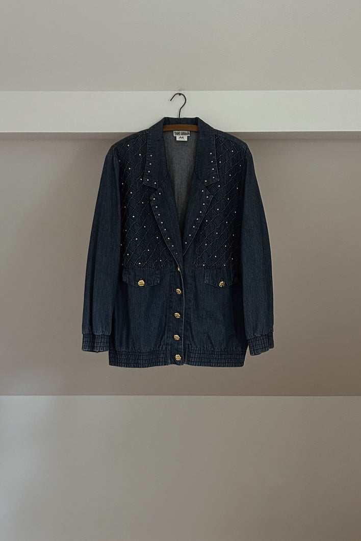 1980's STUDDED DENIM BLAZER BOMBER | SIZE M