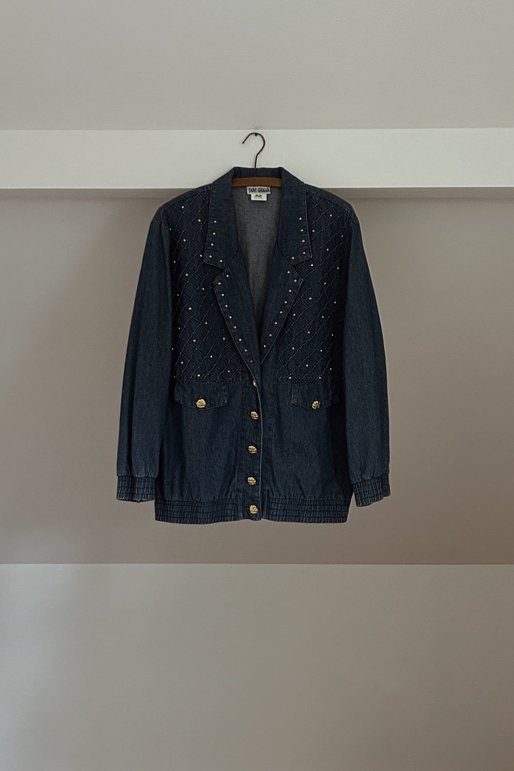 1980's STUDDED DENIM BLAZER BOMBER | SIZE M