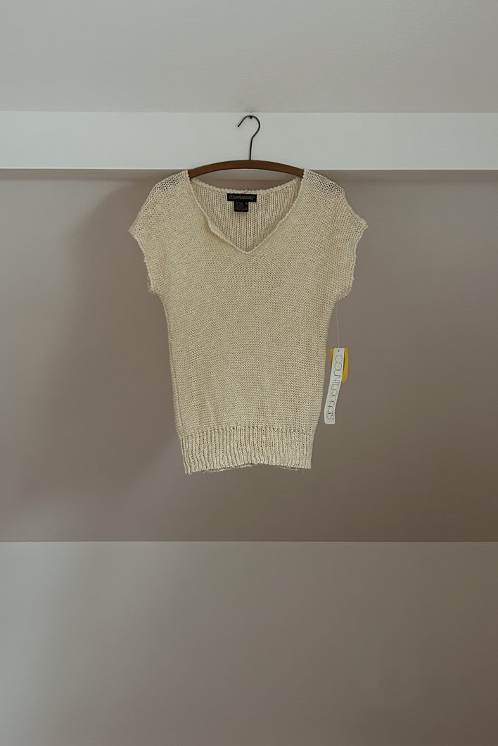 1980's LINEN COTTON LOOSE KNIT MUSCLE TEE | SIZE S/M