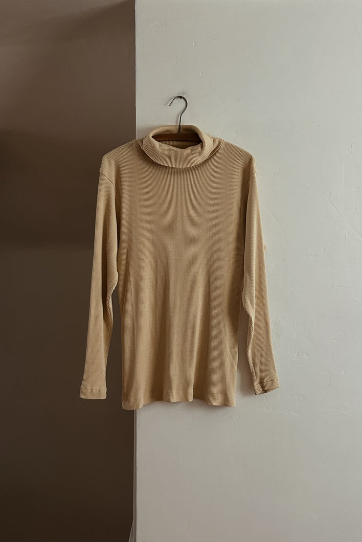 1970's CREAM RIB KNIT COTTON TURTLENECK