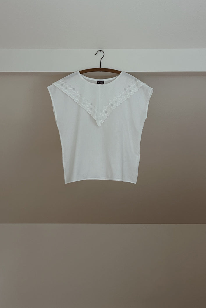 1990's EYELET COLLAR BOXY BLOUSE | SIZE M