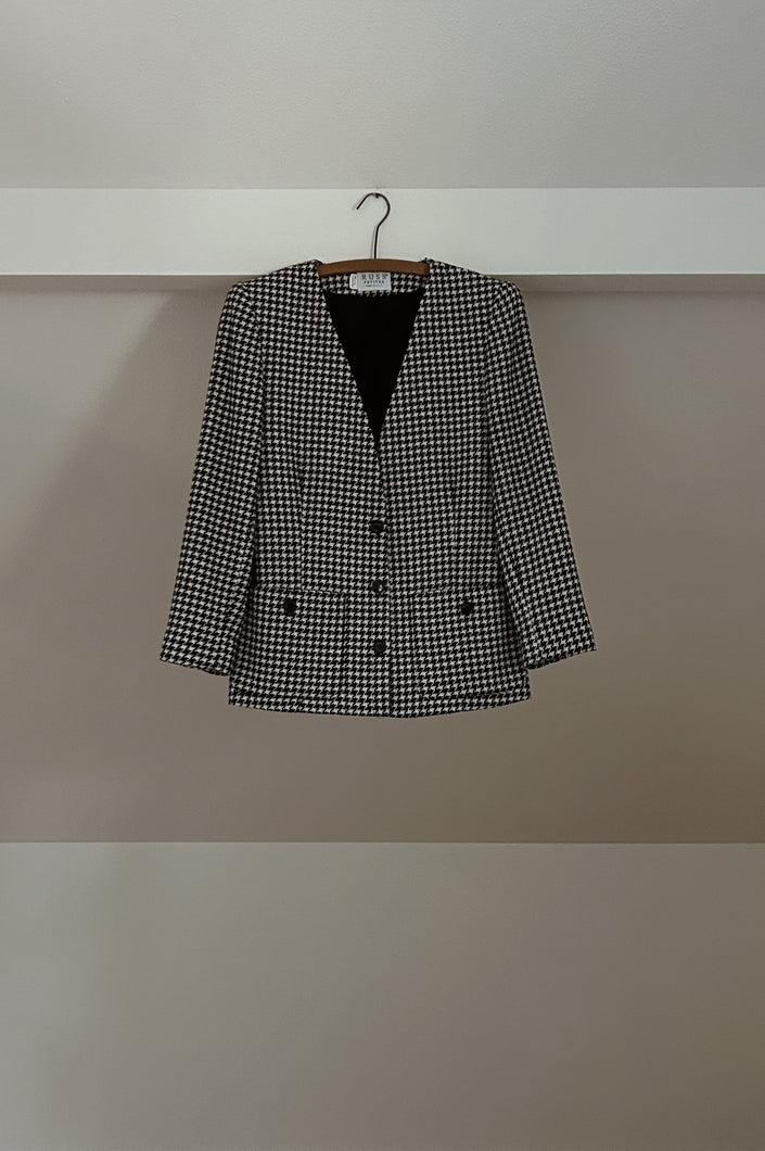 1990's HOUNDSTOOTH WOOL BLAZER | SIZE S