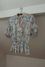 1970's FLORAL PUFF SLEEVE PEPLUM TOP | SIZE M