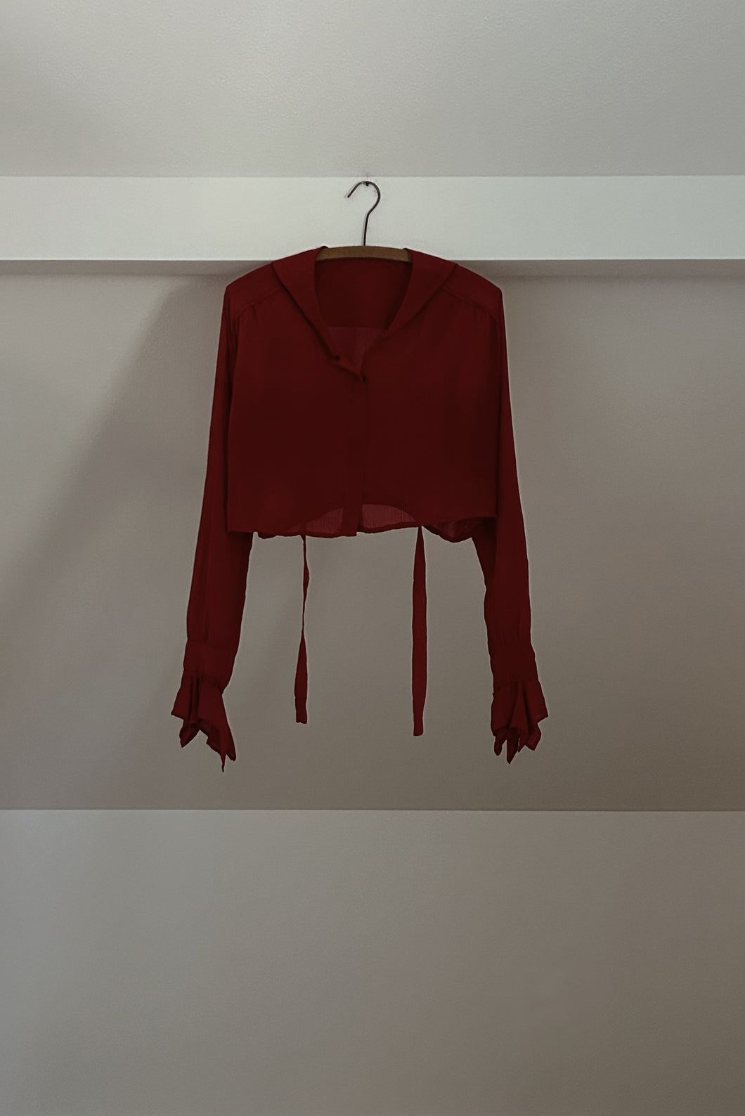 1920's RARE ANTIQUE CRIMSON SILK CHIFFON BOUDOIR JACKET | SIZE S/M AS IS
