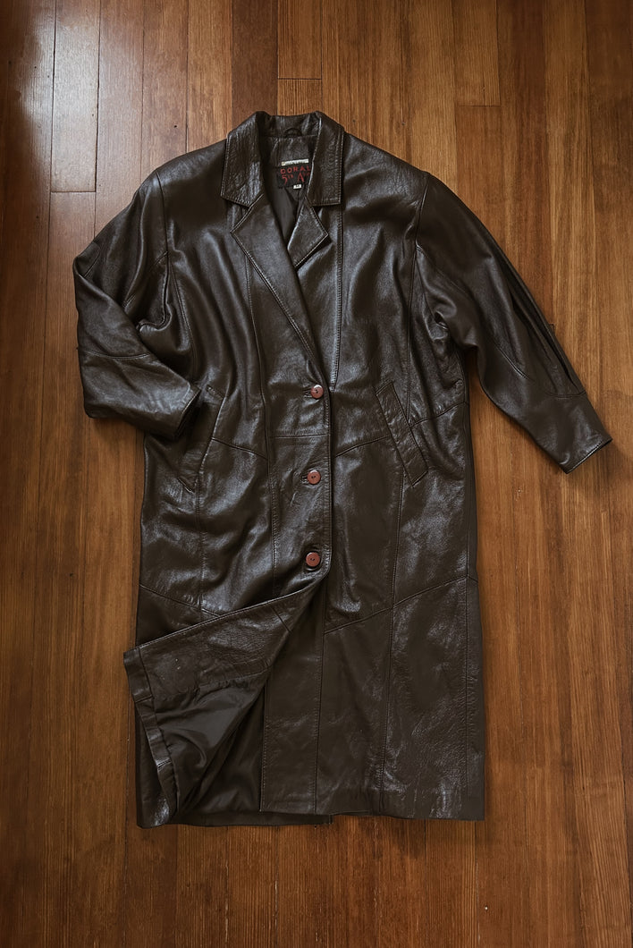 1980's CHOCOLATE BUTTERY SOFT LEATHER TRENCH | SIZE M