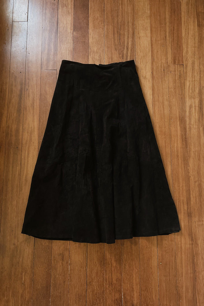 1990's FIRENZE BLACK SUEDE SKIRT | SIZE M/L