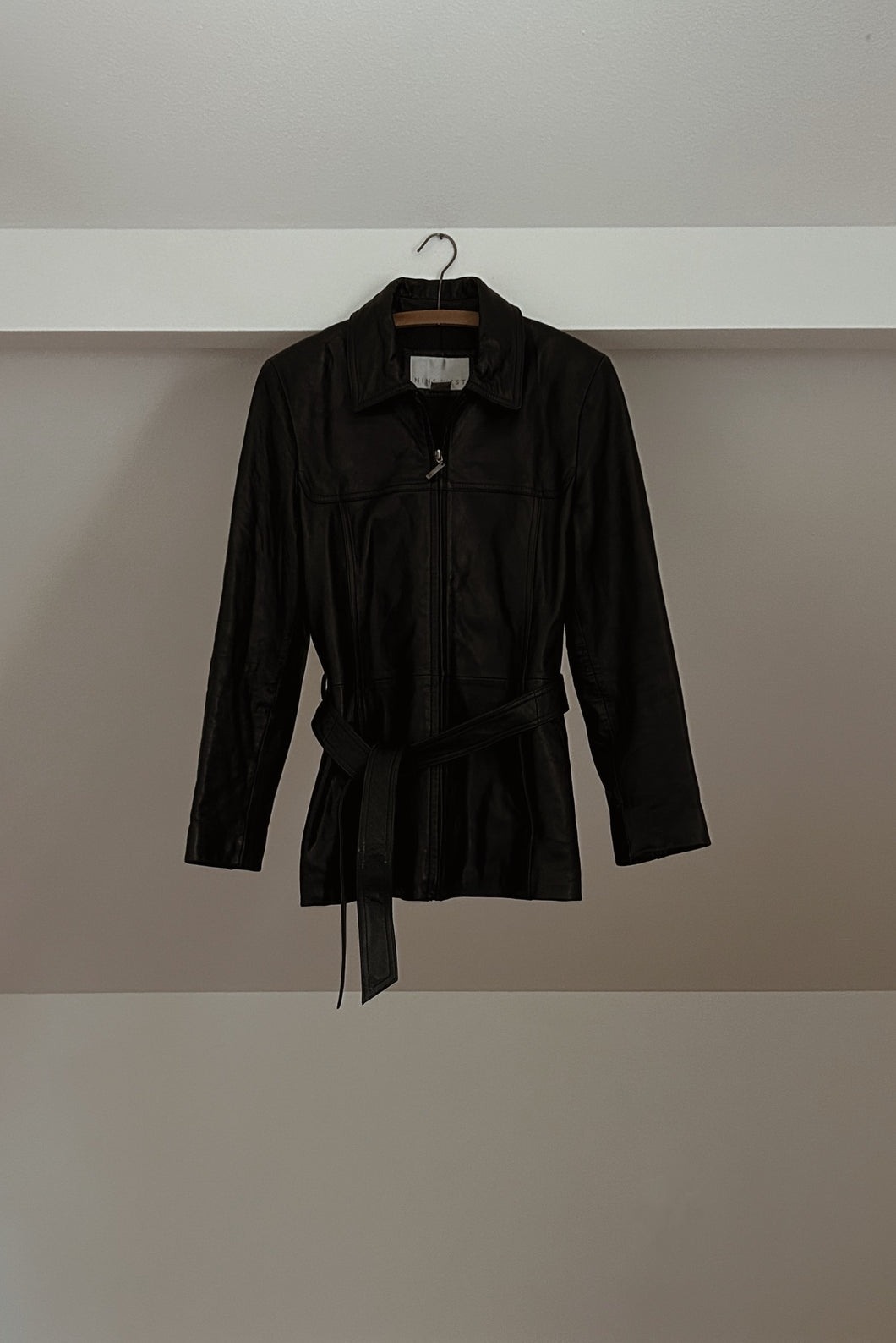 1990's NINE WEST BUTTERY BLACK LEATHER TRENCH JACKET | SIZE S/M