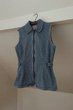 1990's CINCH WAIST DENIM ZIP VEST | SIZE L
