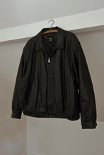 1990's CLASSIC BLACK LEATHER OVERSIZED BOMBER JACKET | SIZE L/XL
