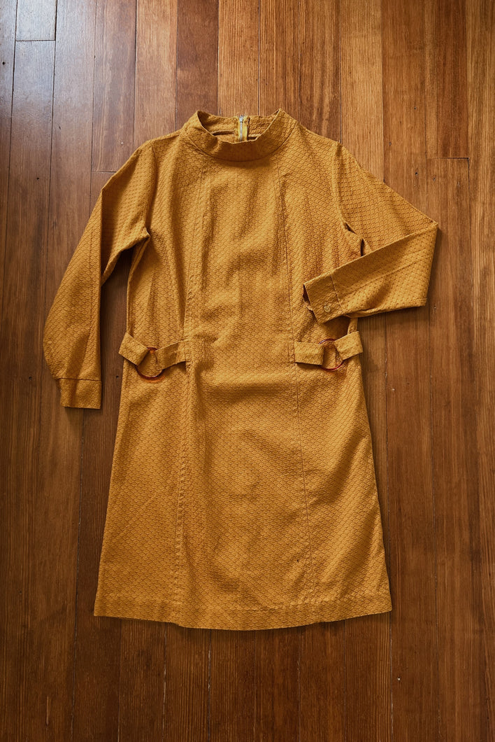 1960's TEXTURED MOD MUSTARD DRESS | SIZE S/M