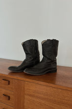 1980's JUSTIN BLACK LEATHER COWBOY BOOTS | SIZE 8