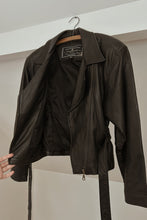 1990's EXPRESS BUTTERY BLACK LEATHER BELTED BIKER JACKET | SIZE S/M