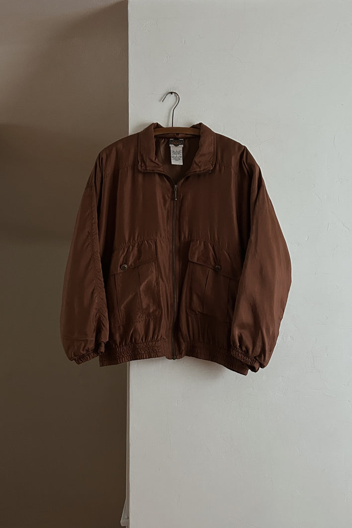 1990's PURE SILK COCOA BOMBER JACKET | SIZE M/L