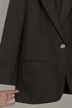 1990's PURE LINEN WOVEN CHARCOAL BLAZER | SIZE M