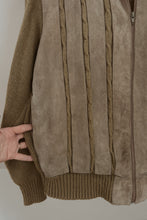 1970's CAMEL SUEDE CABLE KNIT ZIP JACKET | SIZE M/L