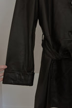 1990's WILSONS BLACK LEATHER TRENCH JACKET | SIZE XL