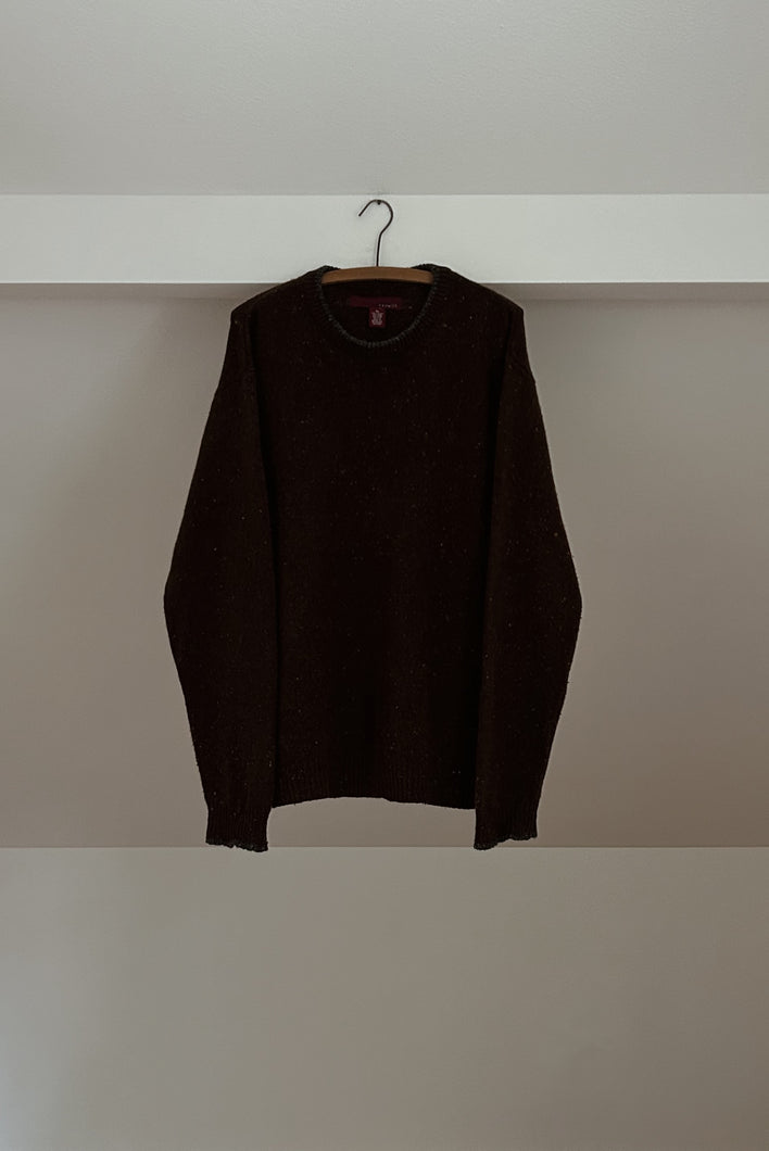 1990's COTTON + WOOL CHOCOLATE FLECK CHUNKY KNIT JUMPER | SIZE L/XL