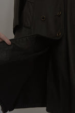 1960's MOD BLACK LEATHER TRENCH COAT | FUR COLLAR | SIZE S/M