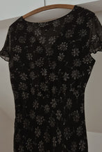 1990's PURE SILK BLACK FLORAL ORGAZA OVERLAY DRESS | SIZE M
