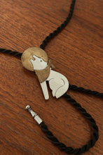 1980's COYOTE MIXED METAL + SILK BOLO TIE