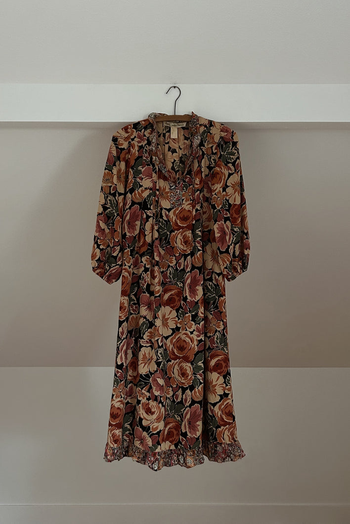 1970's BELLE FRANCE FLORAL PEASANT DRESS | SIZE S