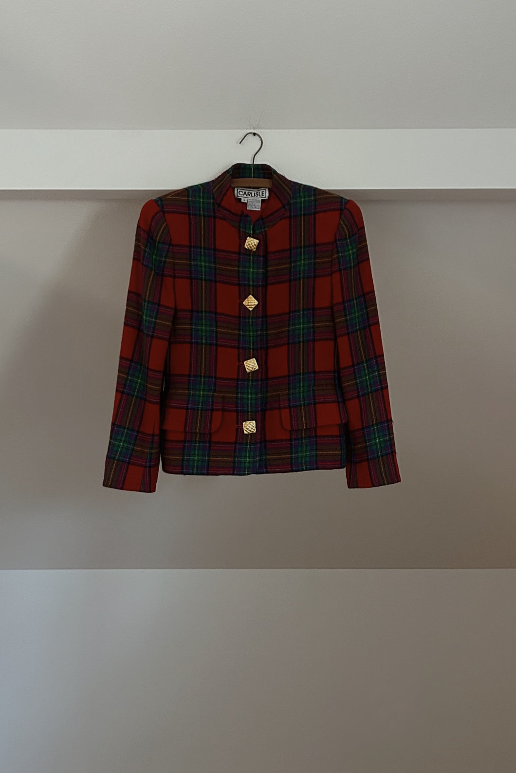 1980's CARLISLE PLAID WOOL PEPLUM BLAZER | SIZE S